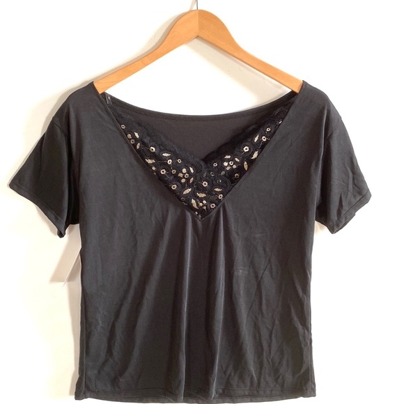 Blue/Grey Black Short-sleeve tee with v laced back, Size M, NWT - Picture 7 of 9
